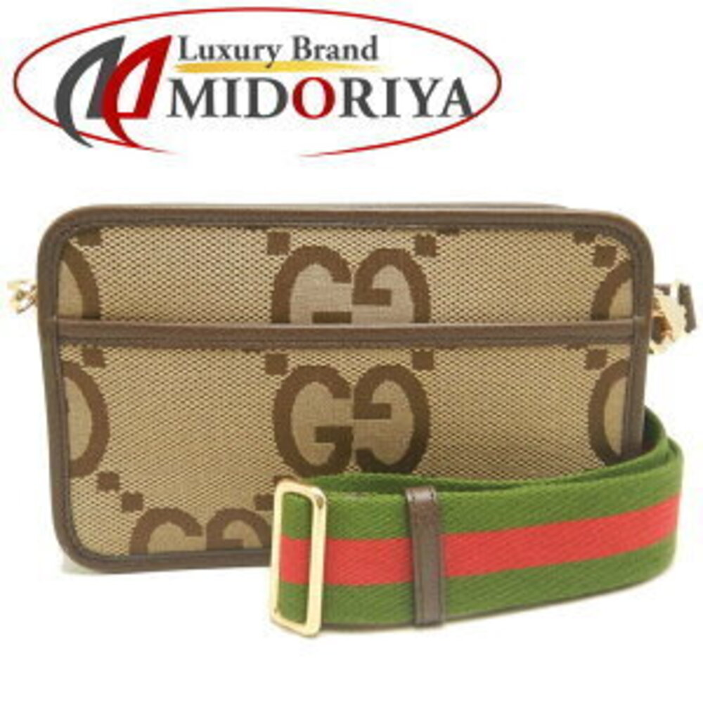 GUCCI Jumbo GG Shoulder Bag Canvas Leather Beige